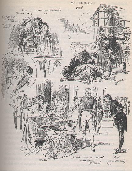 Line illustration from the "Daily Graphic", October 1892, reproducing scenes from the first British performance of "Evgenii Onegin"